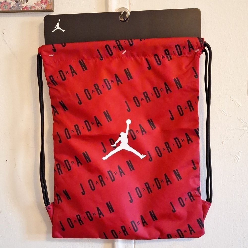 AIR JORDAN drawstring backpack red black travel bag sports accessory